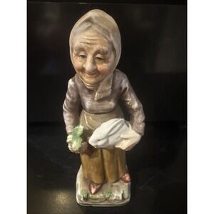 Vintage Norleans Japan Figurine Old Woman With Rabbit